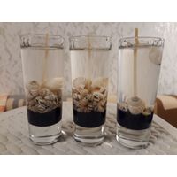 Свечи декоративные гелевые с экзотическими ракушками в стеклянном стакане 3шт. одним лотом