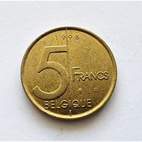 Бельгия 5 франков, 1998 Надпись на французском - 'BELGIQUE'