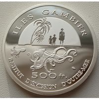 Остров Гамбье. 500 франков 2014 года  "Осьминоги"  Unusual