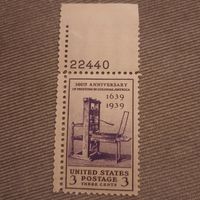 США 1939. 300 летие печати в колониальной Америки. Полная серия