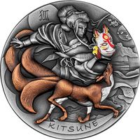 Ниуэ 5 долларов 2022г. "Символ японского фольклора: Лиса Кицунэ". Монета в капсуле; подарочной рамке - футляре; сертификат; коробка. СЕРЕБРО 62,20гр.(2 oz).