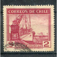 Чили - 1938/40г. - ландшафты, рыбацкое судно, 2 P - 1 марка - гашёная с утончением. Без МЦ!
