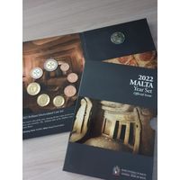 Официальный набор монет евро 2022 года Мальты регулярного чекана 1, 2, 5, 10, 20, 50 центов, 1 и 2 евро и 2 евро Хал-Сафлиени. BU