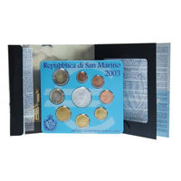 Сан-Марино 2003 год. 1, 2, 5, 10, 20, 50 евроцентов, 1, 2 и 5 Евро. Официальный набор монет в буклете с серебром "Независимость, толерантность, свобода"