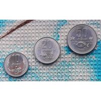 Лаос набор монет  10, 20, 50 атов 1980 года. UNC. Рыба, пашня, сбор урожая.