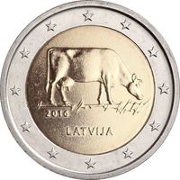 2 евро 2016 Латвия Сельское хозяйство Латвии UNC из ролла