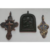 Лот по старине: ладонка, привеска, иконка Николай Чудотворец, арочная 17-й век, два нательных крестика!