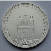 Германия - ФРГ 10 марок. 1989. J. 800 лет Гамбургскому порту