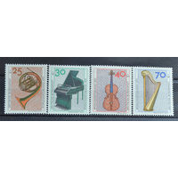 Искусство, музыкальные инструменты, Германия, 1973г. полная серия, MNH [Mi No782-785] - 4 марки