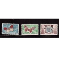 Мадагаскар-1960,(Мих.445-447)  **/*  , Фауна, Бабочки, 3 марки