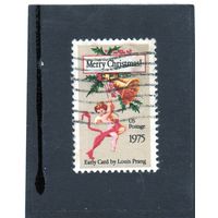 США. Ми-1189. Рождественская открытка от Луи Пранга, 1878. Рождество.1975.