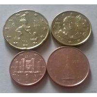 Набор евро монет Италия 2011 г. (1, 2, 10, 20 евроцентов)