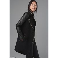 Zara пальто черное шерсть/кожа, размер XS