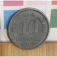 Германия. Германская империя 10 пфеннигов 1917 J