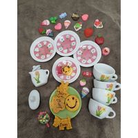 Кукольный набор фарфоровой посуды с едой для игры с куклами и зверятами