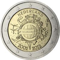 2 евро Нидерланды 2012 10 лет наличному обращению евро UNC из ролла