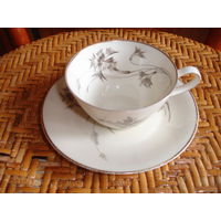Чашка с блюдцем чайная пара костяной фарфор Германия Винтаж очень нежный рисунок тончайший фарфор слоновой кости