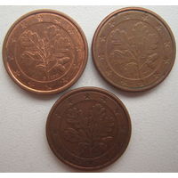 Германия 1 евроцент 2011 г. (A) (D) (F). Цена за 1 шт.