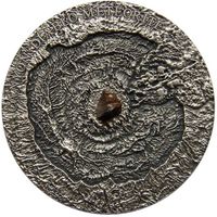 RARE Ниуэ 1 доллар 2014г. "Метеорит Каньон Дьябло. Кратер". Монета в капсуле; подарочном футляре; сертификат; коробка. СЕРЕБРО 31,10гр.(1 oz).