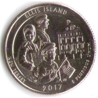 25 центов 2017 г. Парк=39 Национальный монумент  острова Эллис Нью-Джерси Двор D _состояние UNC