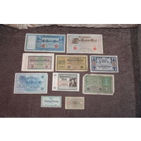 Банкноты Германии, 10 штук, состояние разное, разные года.