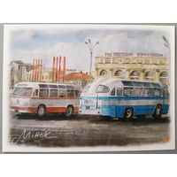Минск. Привокзальная площадь. Автобусы. 1970г. Открытка