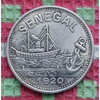 Сенегал 25 центов 1920 года. Дакар. Корабли. Якорь.