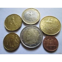 Набор евро монет Италия 2003 г. (1, 10, 20, 50 евроцентов, 1, 2 евро)