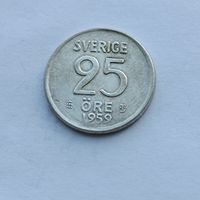25 эре 1959 года Швеция. Серебро 400. Монета не чищена. 31