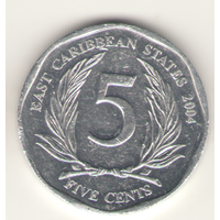 Восточные карибы: 5 центов 2004 г.