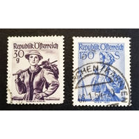 Австрия 1950-51 г. Национальные костюмы. Искусство, 2 марки #0194-И1P6