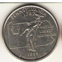25 центов 1999 г. Пенсильвания. "D"