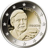2 евро 2018 Германия F Гельмут Шмидт UNC из ролла
