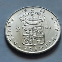 2 кроны, Швеция 1966 г., серебро
