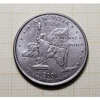 США 25 центов, квотер 2001D Нью Йорк