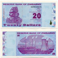 Зимбабве. 20 долларов (образца 2009 года, P95, UNC)
