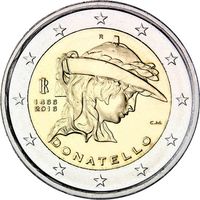 Италия 2 евро 2016 550 лет со дня смерти Донателло UNC из ролла