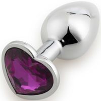Металлическая анальная пробка S с фиолетовым камнем сердцем
