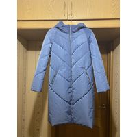 Распродажа!!  Пальто женское плащевое утеплённое. Серо-голубое. Однотонное. Новое.