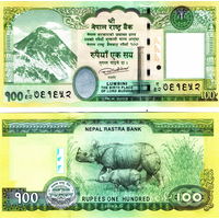 Непал 100 рупий 2019 год UNC (Носороги)
