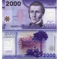 Чили 2000 песо 2021 год UNC (полимер с голограммным портретом)