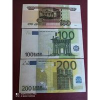 100 , 200 евро и 100 рублей СУВЕНИР