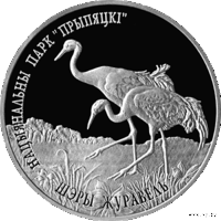 "Национальный парк "Припятский". Серый журавль 20 рублей серебро 2004 год