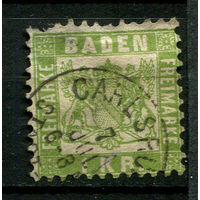 Германские земли - Независимое Великое герцогство Баден - 1868 - Герб 1Kr - (есть тонкое место) - [Mi.23] - 1 марка. Гашеная.  (Лот 145CC)