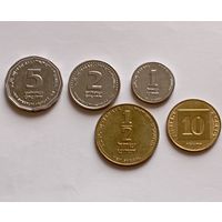 Израиль. Набор 5 монет. 5 новых шекелей, 2, 1, 1/2, 10 агорот 2011-2017