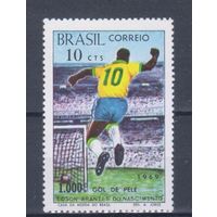 [1679] Бразилия 1969. Спорт.Футбол.1000-й гол Пеле. Одиночный выпуск. MNH