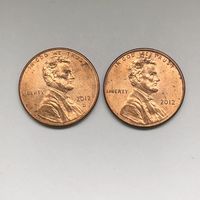1 цент США 2012 - 2 монеты D и без знака