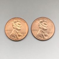1 цент США 2013 - 2 монеты D и без знака