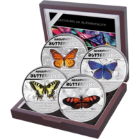 Конго 120 франков 2014г. Proof набор "Великолепные бабочки Конго". УФ-чернила. Монеты в капсулах; подарочном футляре; сертификат; коробка; фонарик. СЕРЕБРО 80гр.