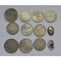 Лот 12 монет Серебра Царского,Советского,Чешуйки.Не чищены